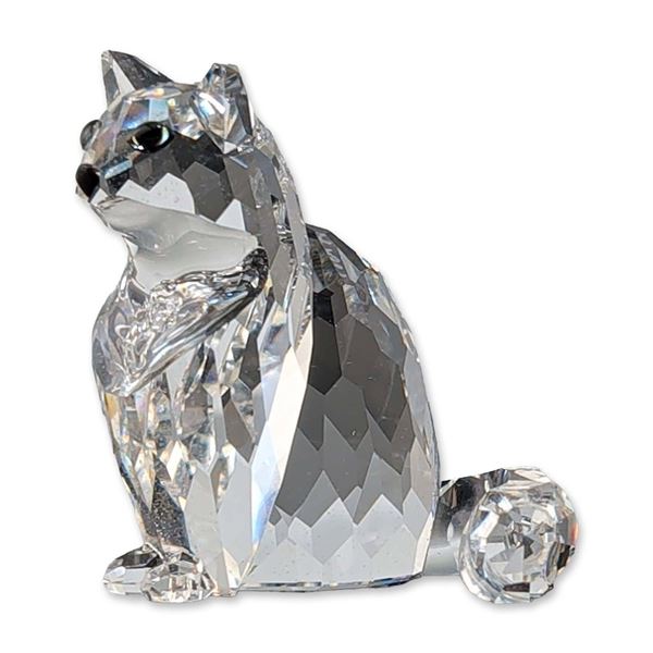 Swarovski Silver Crystal Sitting Cat Figurine, Signed