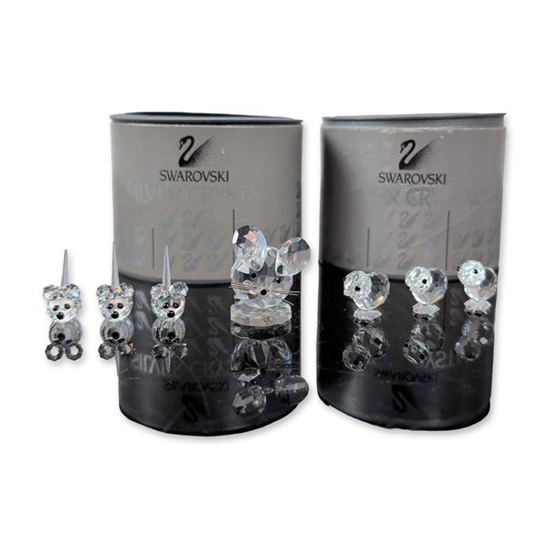 7pc Swarovski Silver Crystal Mice and Chicks Figurines