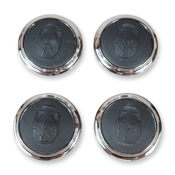 A Set of Four Wedgwood Chrome and Black Jasperware Place Card Holders