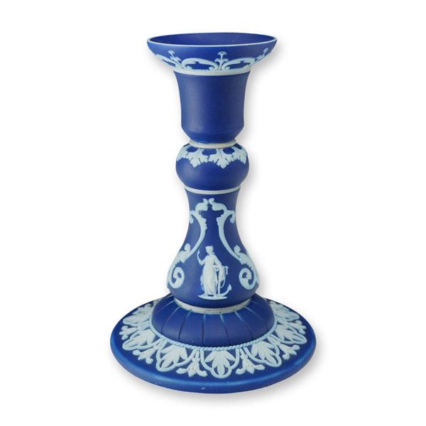 Wedgwood Cobalt Blue Jasperware Single Candlestick Holder