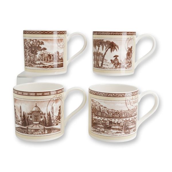 4pc Wedgwood Bone China Stamps From Afar Mugs