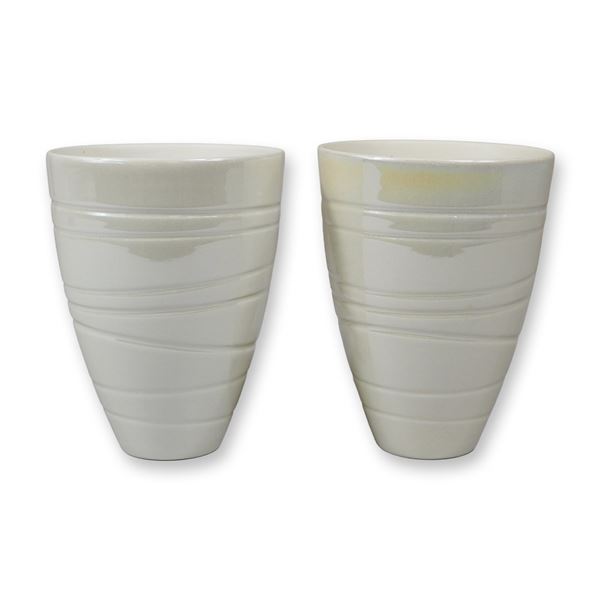 A Pair of Jasper Conran for Wedgwood White Glazed Spiral Beakers