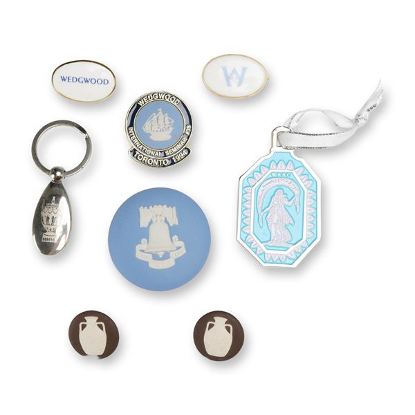8pc Wedgwood Commemorative Accessories, Brooches, Keychain, Ornament, and Medallion