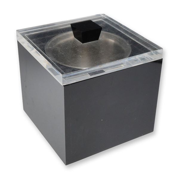 Minimalist Black Lucite and Stainless Steel Ice Bucket