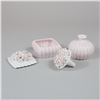 Image 2 : 5pc Pink and White Floral Porcelain Vanity Set including Perfume Bottles and a Trinket Box