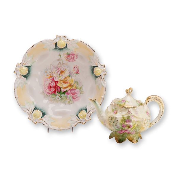 2pc R.S. Prussia Porcelain Bowl and Teapot with Lid