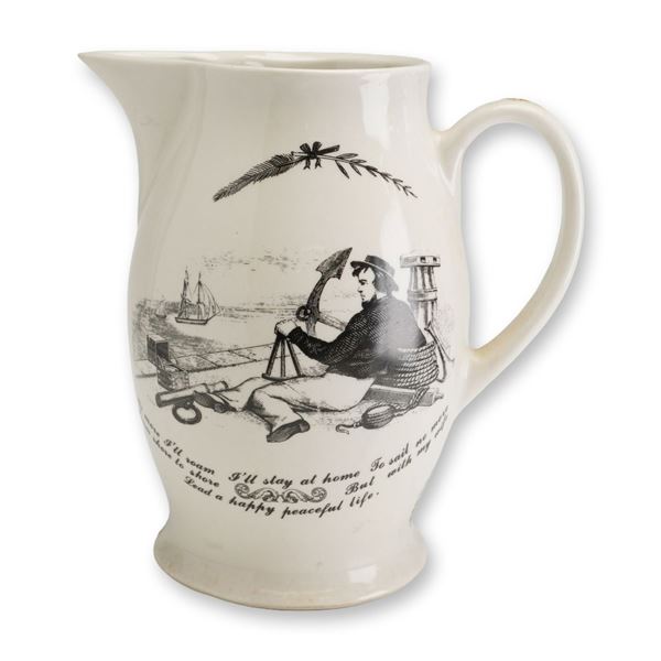 Mottahedeh Glazed Ceramic Commodore Perry Liverpool Style Pitcher