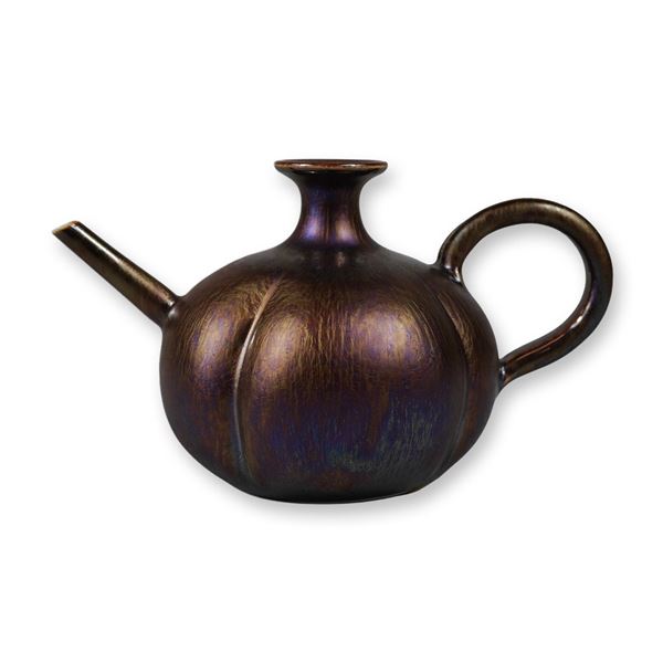 Iridescent Metallic Luster Glaze Lobed Ceramic Teapot
