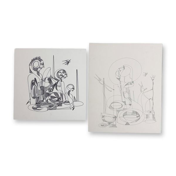 2pc Alfonso Rendon aka Masplata (Panamanian, 1957 - 2025), Pen and Marker on Board, Figuras and Ange