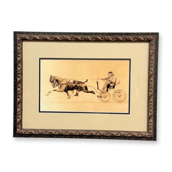 Sepia Tone Lithograph on Paper, Trotting Horse and Driver