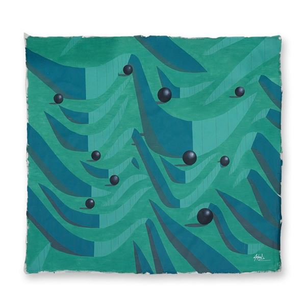 Ak/ron, Acrylic on Unstretched Canvas, Relativity in Deep Green, Signed