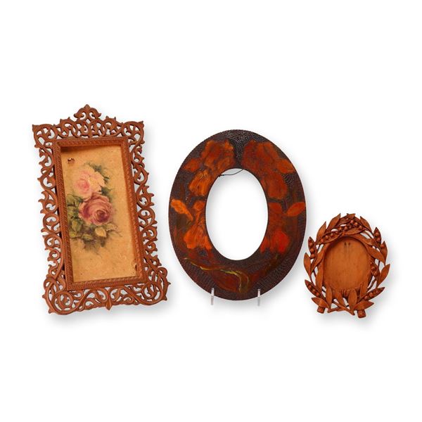 Three Carved Wooden Oval and Rectangle Picture Frames