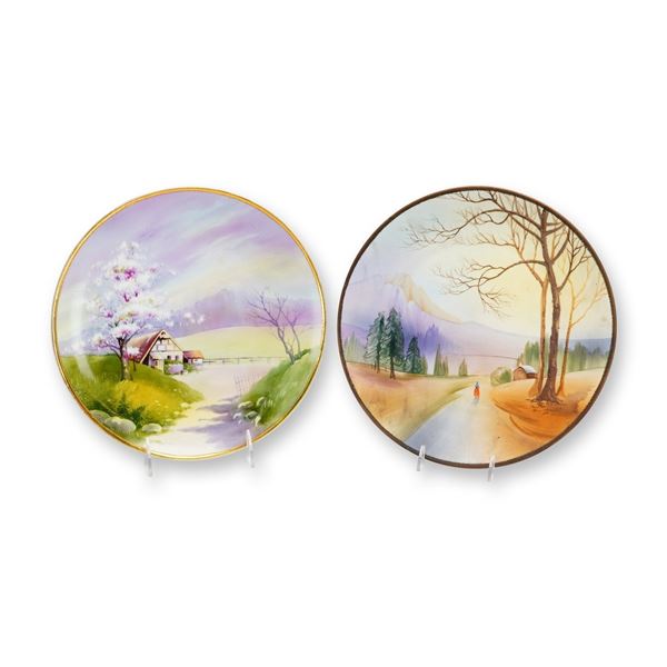 2pc Hand-Painted Nippon Porcelain Wall Plates