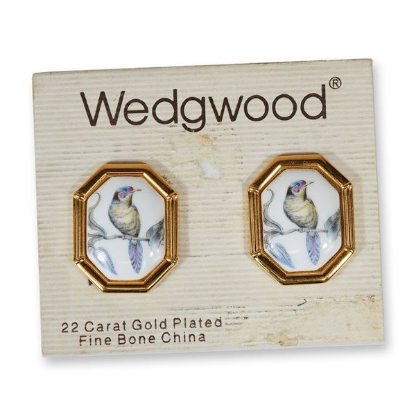 Pair of Wedgwood Gold Plated and Fine Bone China Bird Motif Clip-on Earrings