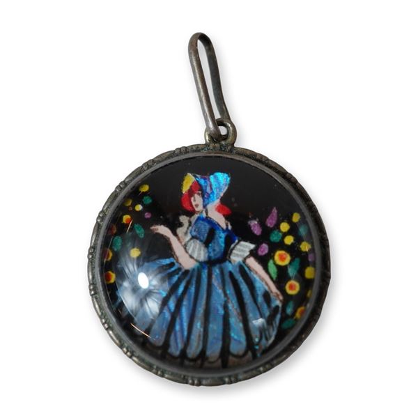 Thomas L. Mott Sterling Silver and Butterfly Wing Crinoline Lady Pendant