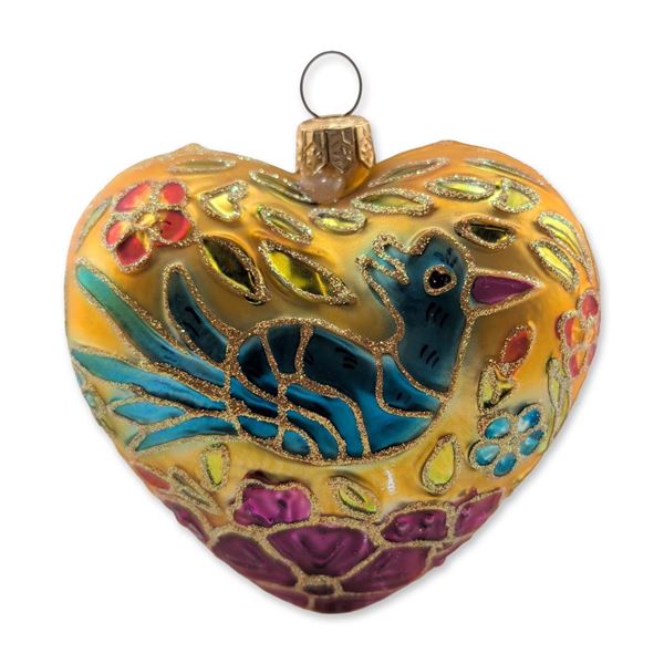 Christopher Radko Glass Yellow Blue Bird Holiday Heart Ornament