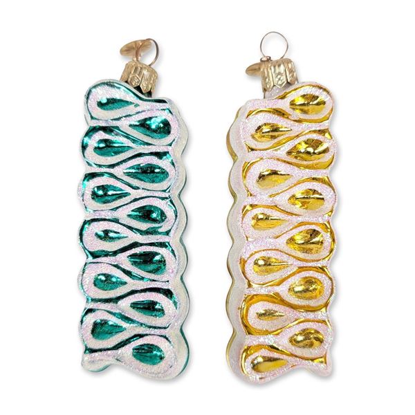 A Pair of Christopher Radko Glass Ribbon Candy Ornaments