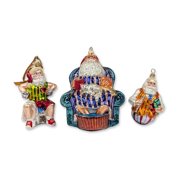 3pc Christopher Radko Glass Santa Claus Ornaments