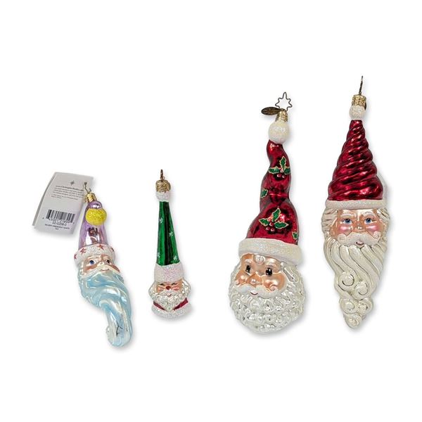 Collection of Four Christopher Radko Glass Santa Ornaments