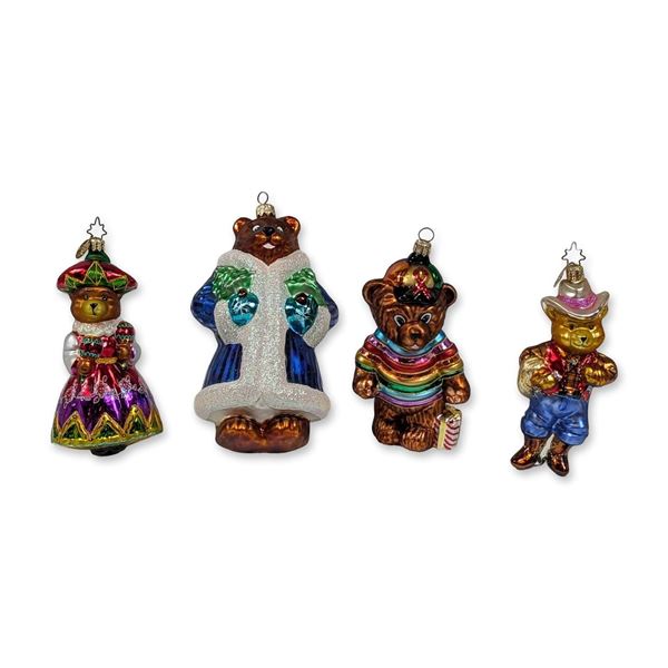 Group of Four Christopher Radko Glass Bear Ornaments