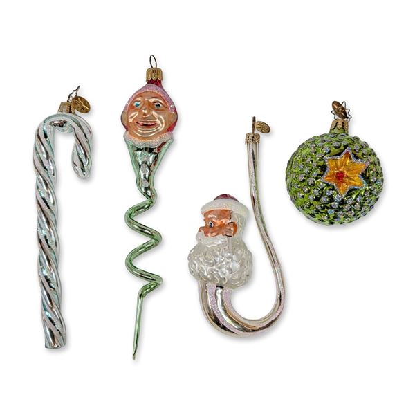 Four Christopher Radko Glass Assorted Christmas Ornaments