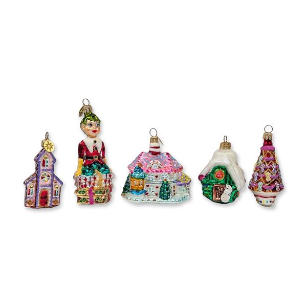 Collection of Five Christopher Radko Glass Christmas Ornaments