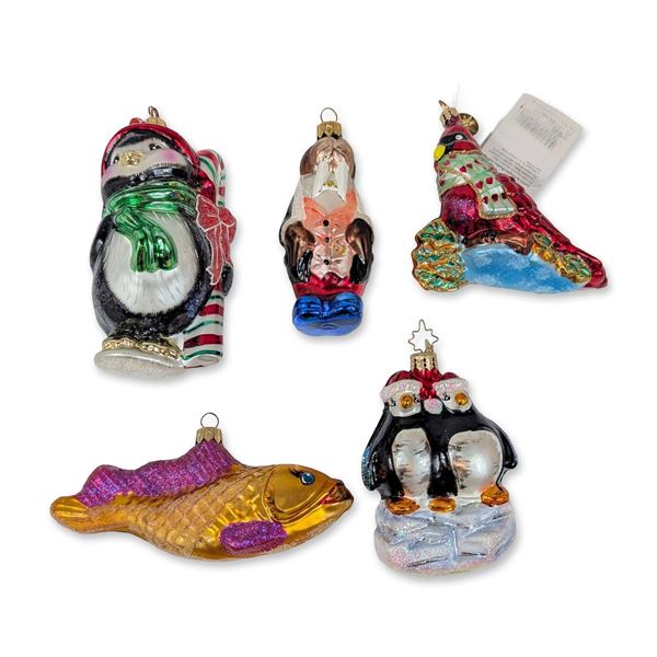 Group of Five Christopher Radko Glass Holiday Ornaments