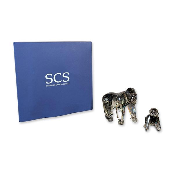 Swarovski SCS 2009 Crystal Pair of Gorilla Figurines