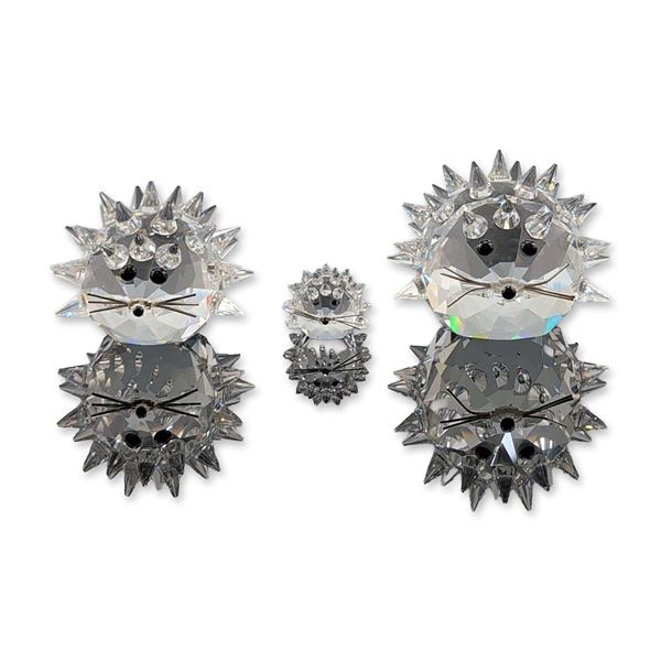 Trio of Swarovski Silver Crystal Hedgehog Figurines