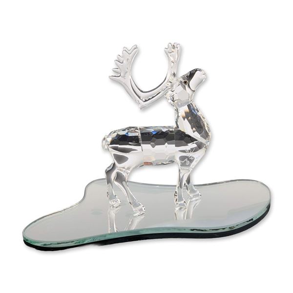 Swarovski Signed Faceted Crystal Reindeer Figurine