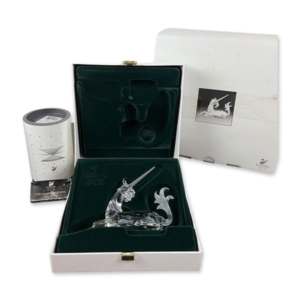 2pc Swarovski 1996 SCS Annual Edition Unicorn Crystal Figurine with Title Plaque