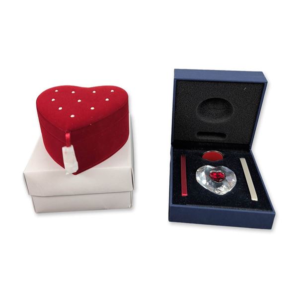 2pc Swarovski 2004 Annual Edition Crystal Heart Ornament and Jewelry Box