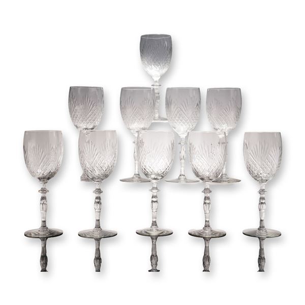 10pc Vintage Cut Lead Crystal Wine Glasses