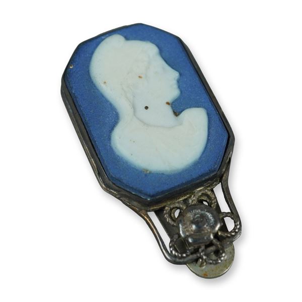 Wedgwood Sterling Silver and Blue Jasperware Cameo Dress Clip Pin