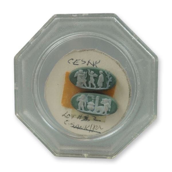 2pc Sage Green Jasperware Neoclassical Cameos
