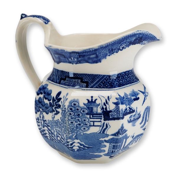 Wedgwood Blue and White Transfer-Printed Earthenware Willow Pattern Pitcher