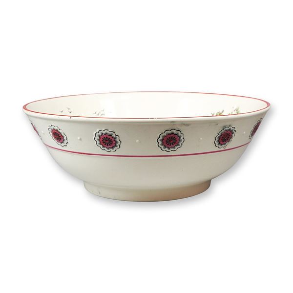 Kate Greenway Pastimes Creamware Wash Basin with Hand-Colored Pastoral Scene