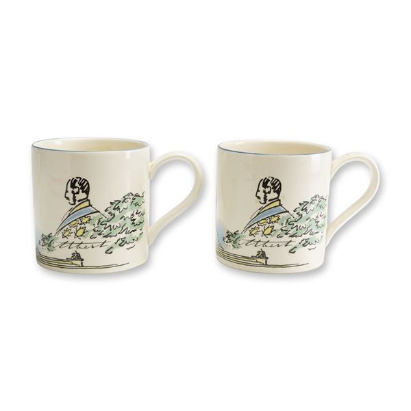 2pc Wedgwood Porcelain Mugs for The Observer and Midland Bank Prince Albert Exhibition Designed by R