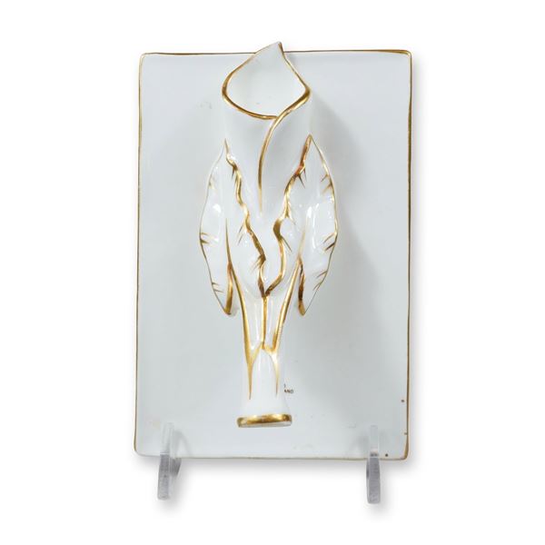 Wedgwood Gilt-Decorated White Ceramic Calla Lily Wall Pocket