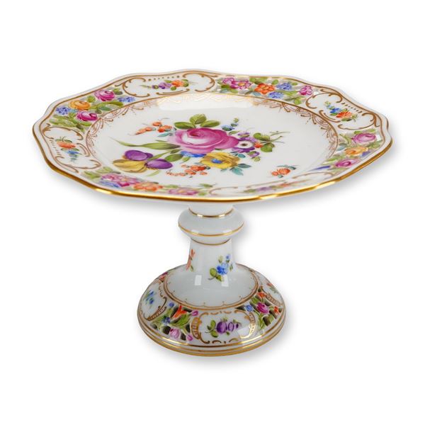 Carl Thieme Dresden Hand Painted Reticulated Porcelain Compote