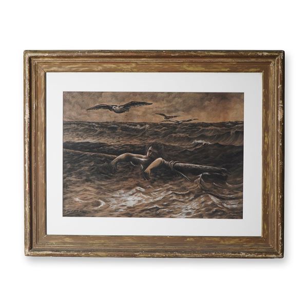 F. R. H. Nothe, Original Pastel on Paper after Emile Renouf Adrift, Signed