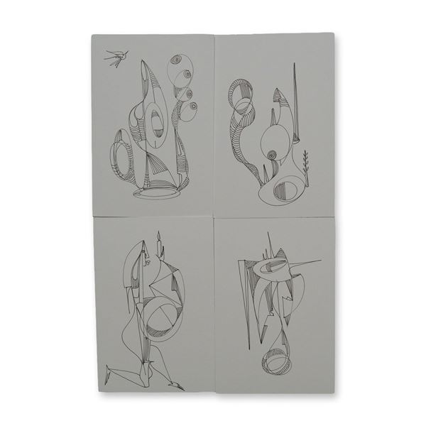 4pc Alfonso Rendon aka Masplata (Panamanian, 1957 - 2025), Pen Sketch on Board, Figuras