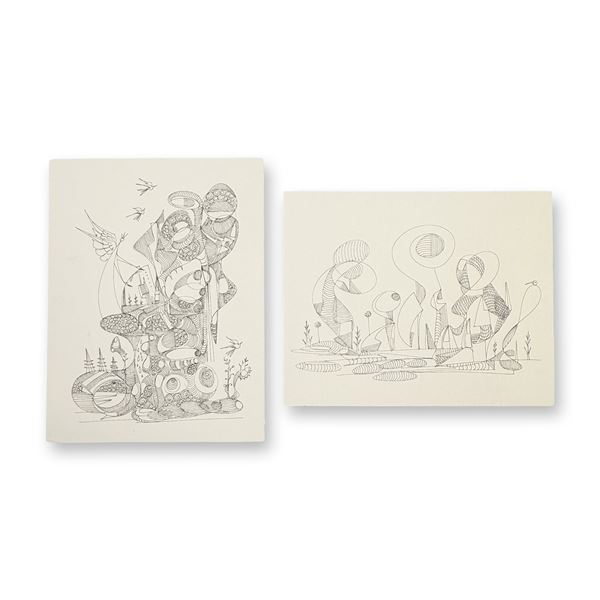 2pc Alfonso Rendon aka Masplata (Panamanian, 1957 - 2025), Pen on Board, Angels and Forms
