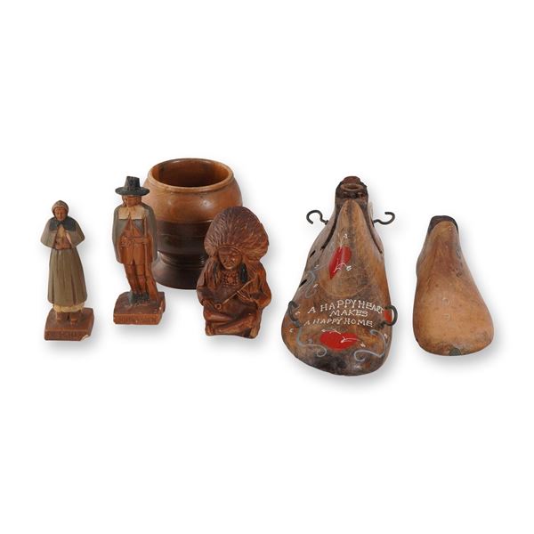 6pc Collection of Folk Art Hand-Carved and Decorative Wooden Pieces