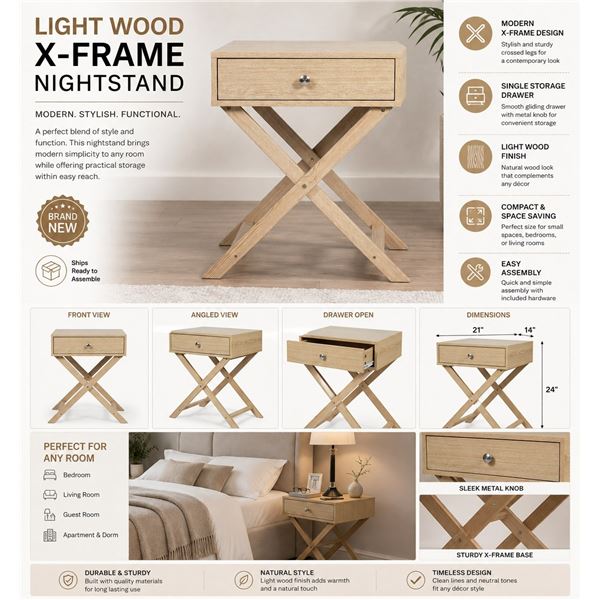Tawny Cross NightStand (Light Wood)