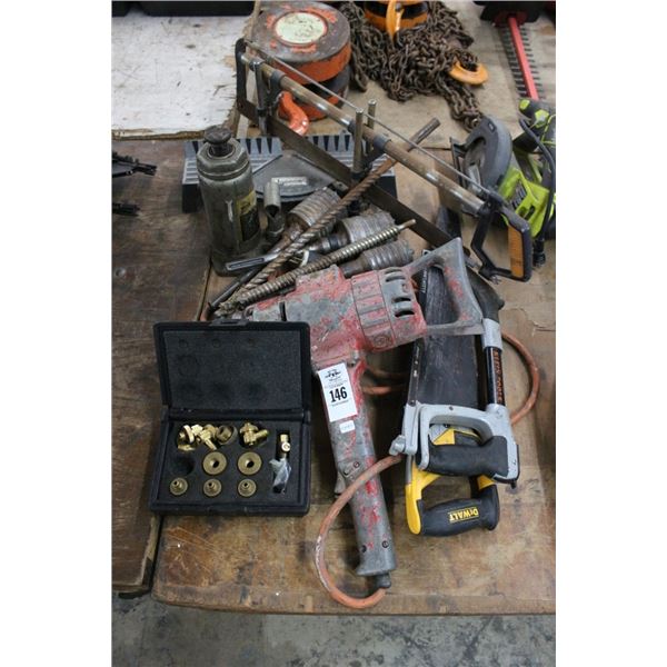 Brass Back Flow Preventor Fittings, HD Drill, Saws, Bits, Bottle Jack