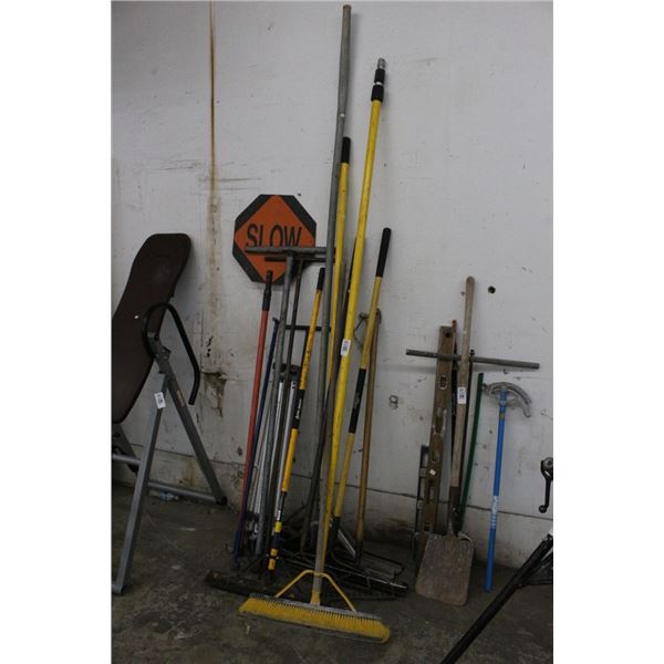 Contractor Tripod, Brooms, Rakes