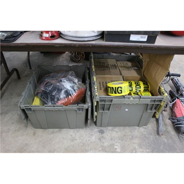 Rubber Boots, Foul Weather Gear, Caution Tape - 2 Totes