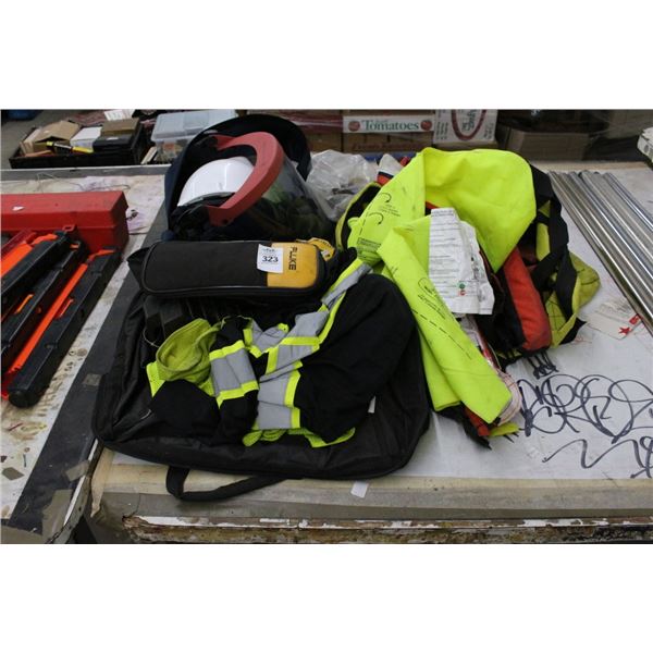 Hard Hat, Safety Vest, Spring Clamps, Tire Chaulk