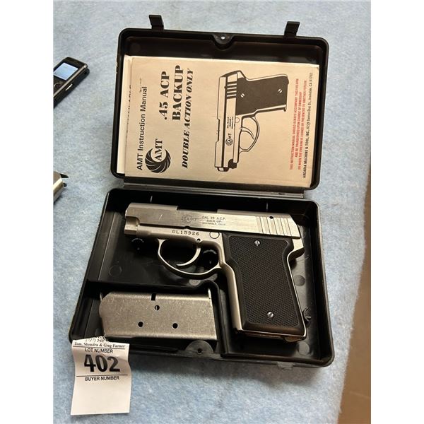 AMT  45 Cal  Double Action Pistol - 3 Clips/Case - S # BL15926